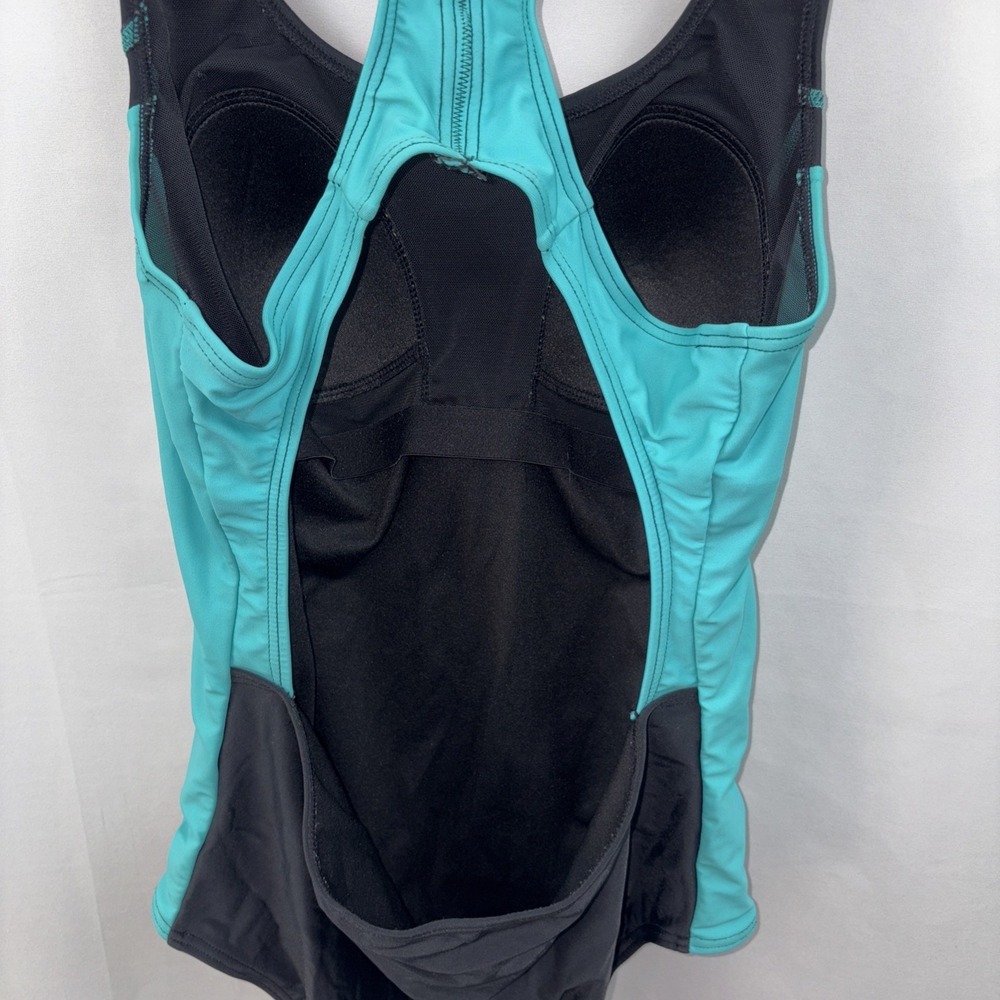 Grand Everest One Piece Swimsuit Sz L Racerback Built in Bra Black Teal Athletic - Picture 5 of 8